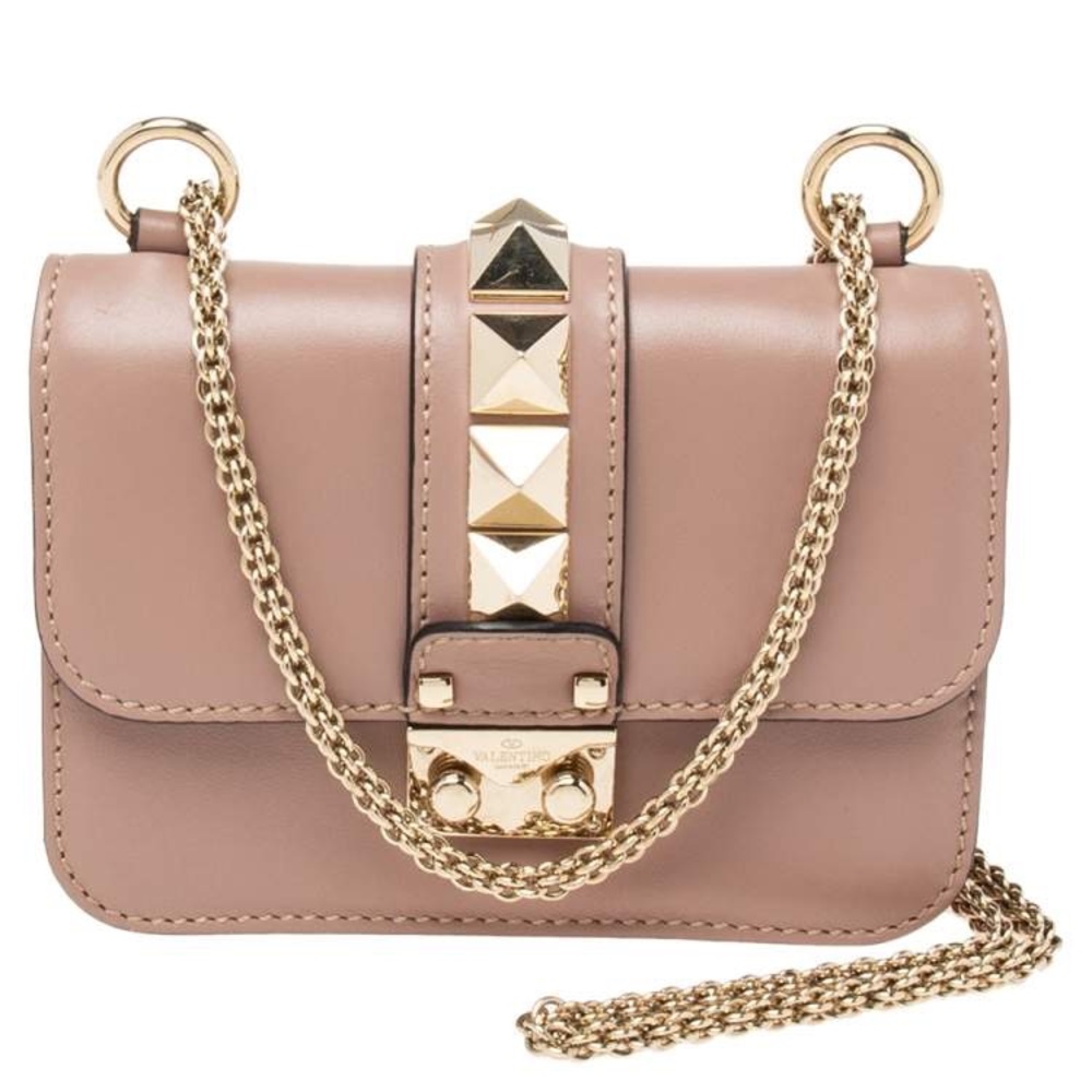 Valentino Beige Leather Mini Glam Lock Flap Shoulder Bag